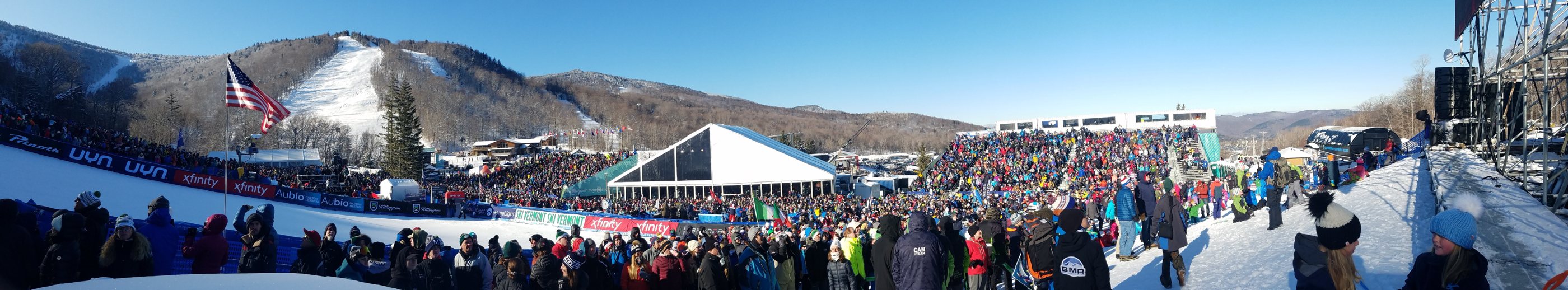 Killington World Cup finish arena — thousands of fans beneath Superstar