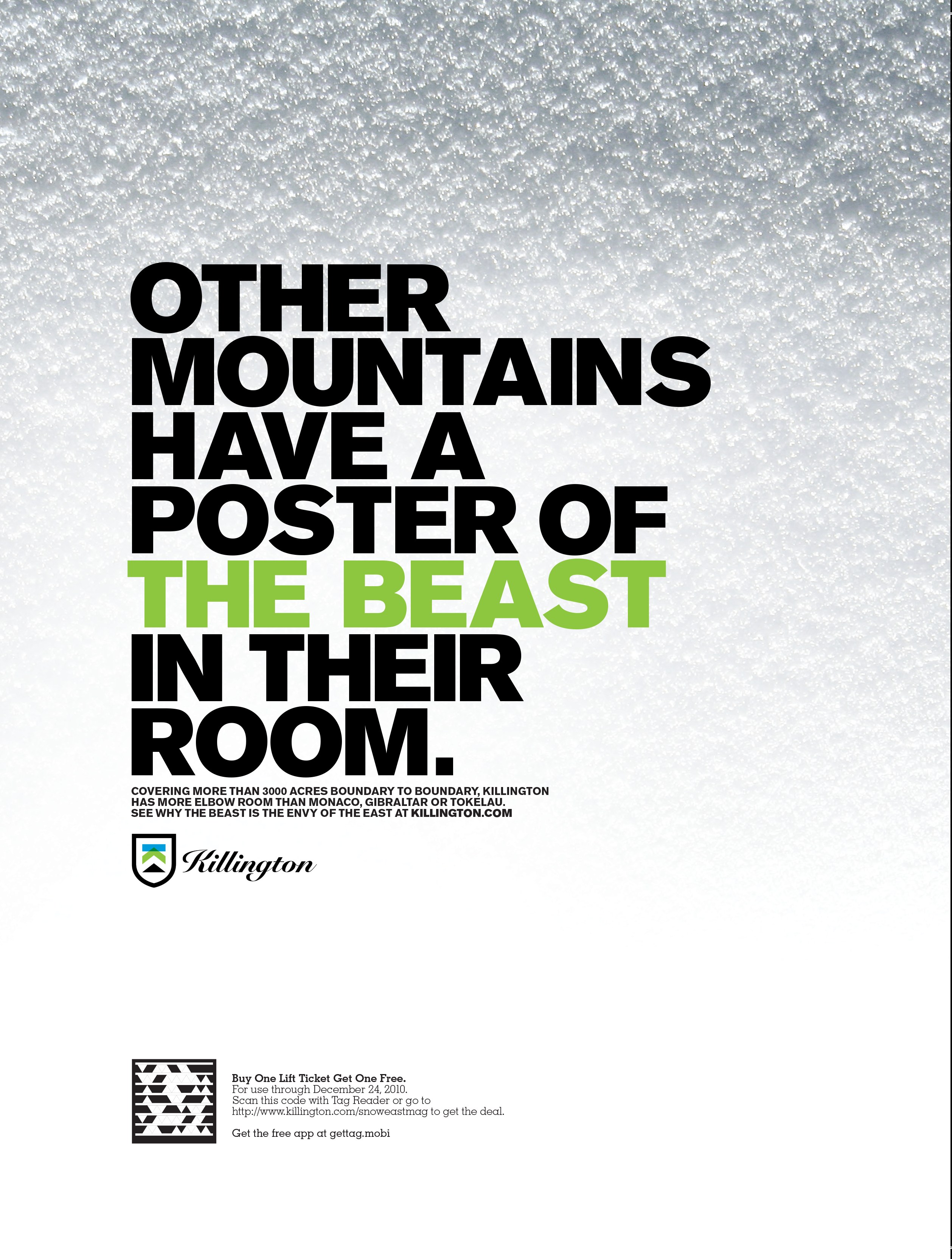 Killington 'The Beast' magazine ad — 'Other mountains have a poster of the Beast in their room' (SnowEast Mag)