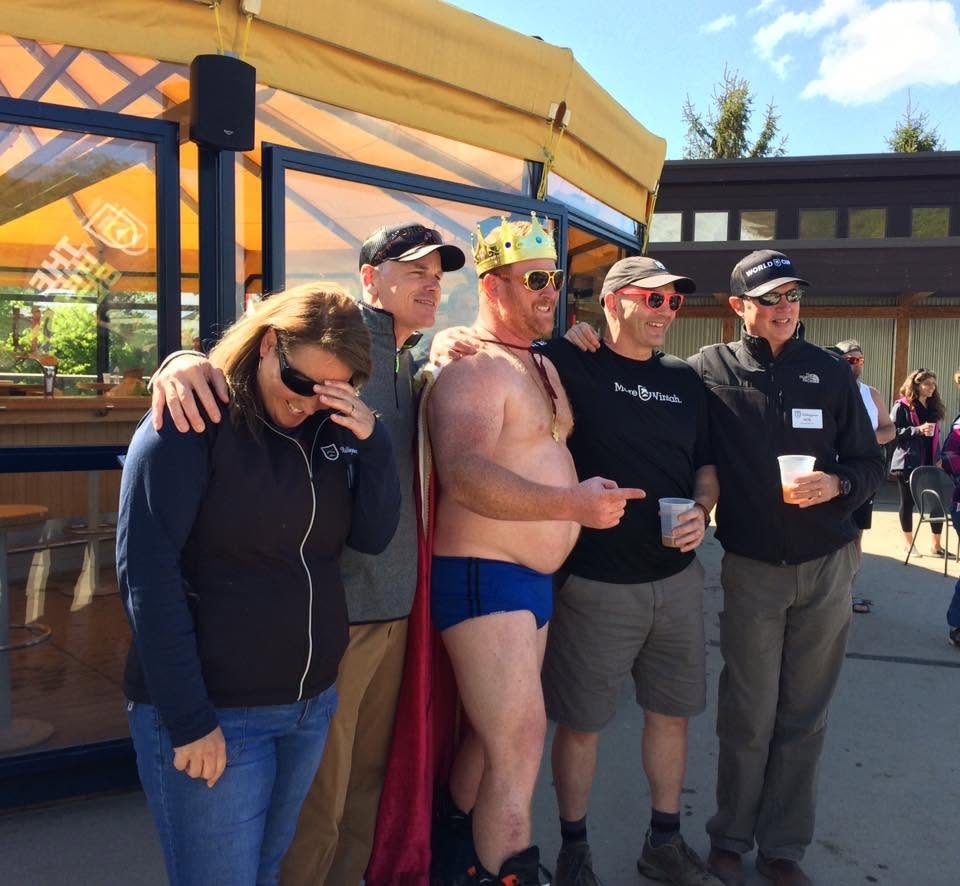 The King with a full lineup of fans at the base lodge