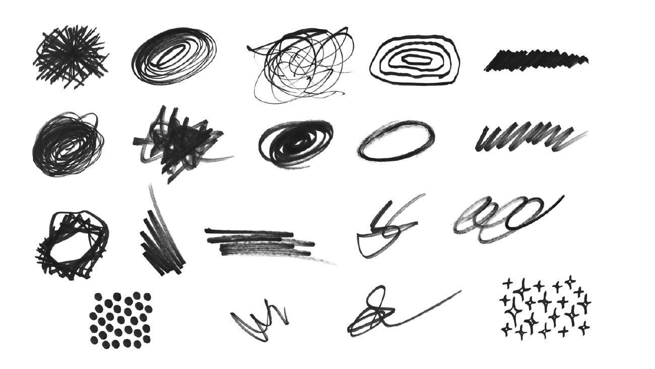 Woodward hand-drawn marks and doodles